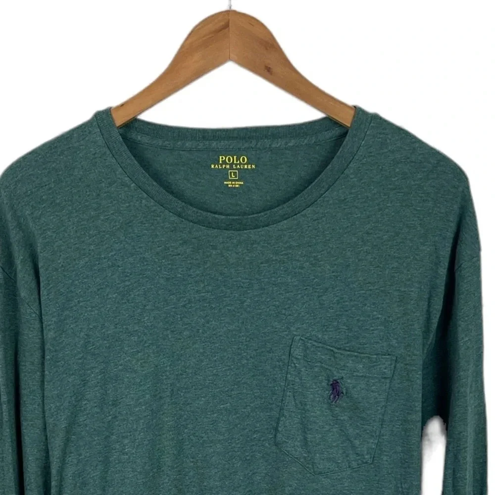 LS169 Mens Polo Ralph Lauren Designer Long Sleeve Pocket T Shirt L